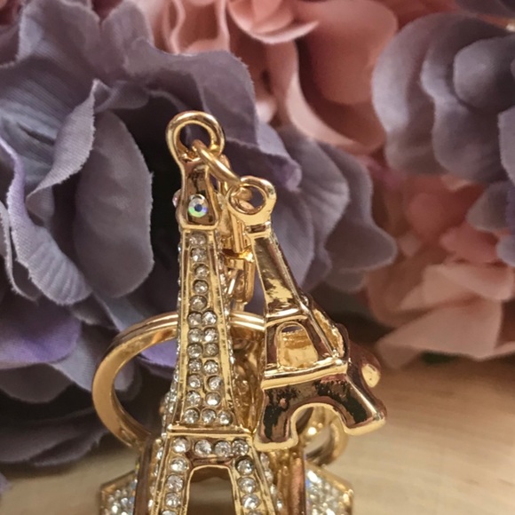 Gold and Silver Crystal Eiffel Tower Keychain Charm - Picture 14 of 16